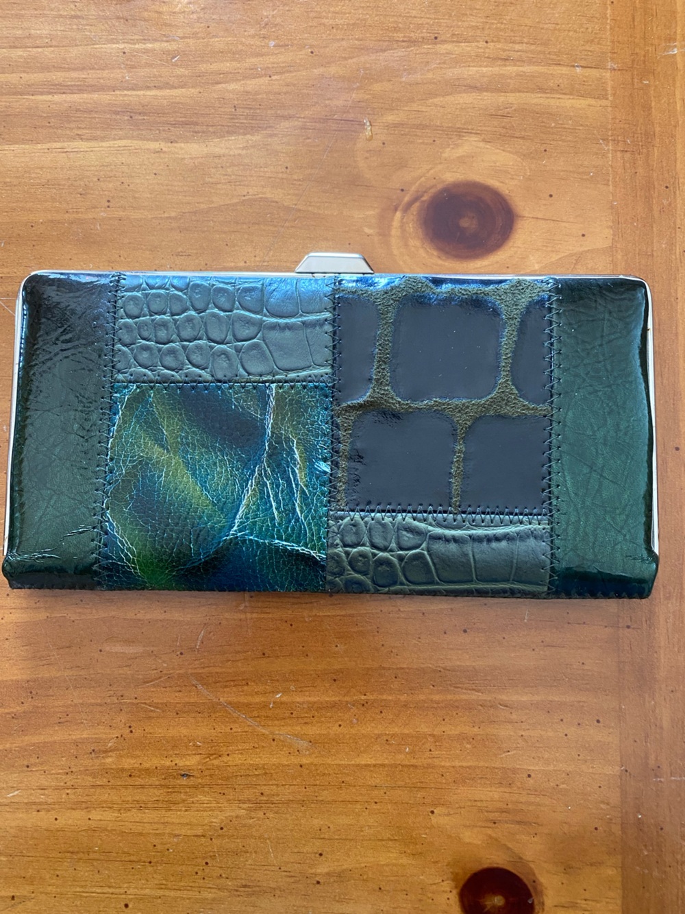 Unbranded Green Faux Leather Croc Design Long Wallet